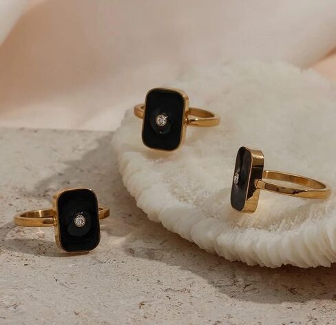 18Kt Gold Plated Enamel Ring, Zara - Size 7, 2 X 2 X 1 Inches Gold in Saudi Arabia
