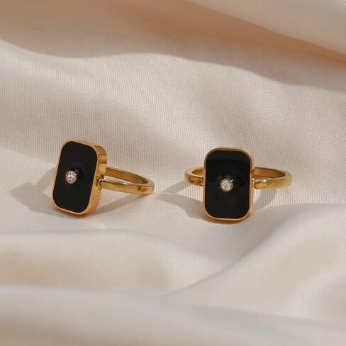 18Kt Gold Plated Enamel Ring, Zara - Size 7, 2 X 2 X 1 Inches Gold in Saudi Arabia