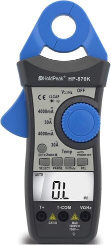مقياس المشبك الرقمي، HOLDPEAK HP-870K AC/DC مقياس أمبير التيار 4000 مقياس متعدد المدى تلقائيًا لقياس التيارات الصغيرة (4000 مللي أمبير ~ 30 أمبير، 1 مللي أمبير)، اختبار الصمام الثنائي لتردد درجة الحرارة وسعة المقاومة in Saudi Arabia