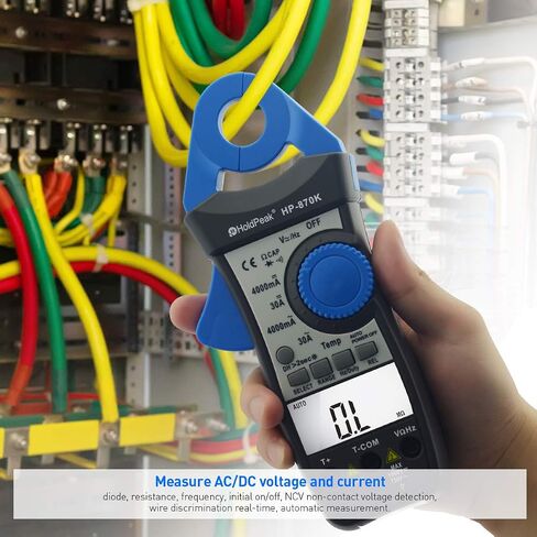 مقياس المشبك الرقمي، HOLDPEAK HP-870K AC/DC مقياس أمبير التيار 4000 مقياس متعدد المدى تلقائيًا لقياس التيارات الصغيرة (4000 مللي أمبير ~ 30 أمبير، 1 مللي أمبير)، اختبار الصمام الثنائي لتردد درجة الحرارة وسعة المقاومة in Saudi Arabia
