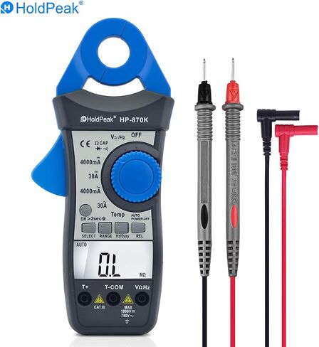 مقياس المشبك الرقمي، HOLDPEAK HP-870K AC/DC مقياس أمبير التيار 4000 مقياس متعدد المدى تلقائيًا لقياس التيارات الصغيرة (4000 مللي أمبير ~ 30 أمبير، 1 مللي أمبير)، اختبار الصمام الثنائي لتردد درجة الحرارة وسعة المقاومة in Saudi Arabia