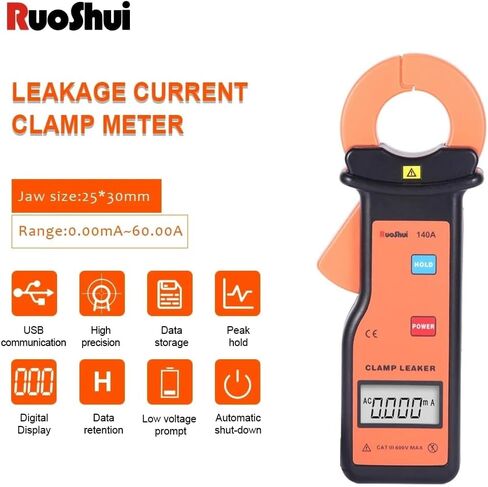 140A Digital Current Clamp Meter Measures AC Current to 60.00A Measures AC/DC Voltage to 600 V, Resistance and Continuity, Data Strorage Can be Uploaded to PC in Saudi Arabia