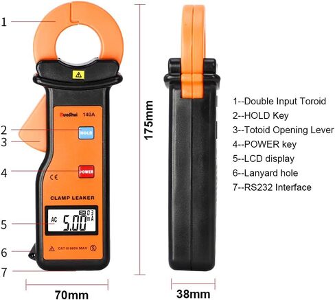 140A Digital Current Clamp Meter Measures AC Current to 60.00A Measures AC/DC Voltage to 600 V, Resistance and Continuity, Data Strorage Can be Uploaded to PC in Saudi Arabia