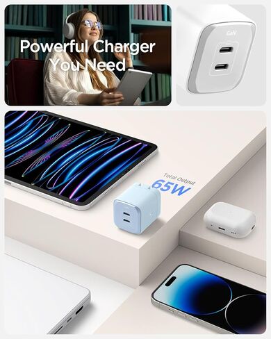 Spigen GaN III 652 65W 2 Ports Compact Foldable Dual USB C Wall Charger PD PPS Fast Charging Block Converter for iPhone 15 Pro Max 14 13 iPad MacBook Air Vision Samsung Galaxy S24 Ultra Plus steam Deck in Saudi Arabia
