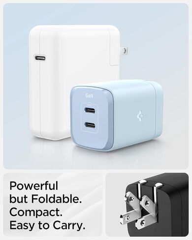 Spigen GaN III 652 65W 2 Ports Compact Foldable Dual USB C Wall Charger PD PPS Fast Charging Block Converter for iPhone 15 Pro Max 14 13 iPad MacBook Air Vision Samsung Galaxy S24 Ultra Plus steam Deck in Saudi Arabia