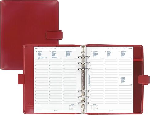 Filofax Metropol Organizer, A5 Size, Red - Leather-Look, Six Rings, Week-to-View Calendar Diary, Multilingual, 2024 (C026972-24) in Saudi Arabia