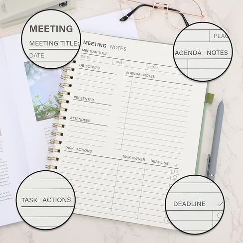 EOOUT Meeting Notebook for Work Organization, Work Planner Notebook with Action Items, 8.5×11, 160 Pages Note Taking Office/Business Meeting Notes Agenda Organizer for Men & Women in Saudi Arabia