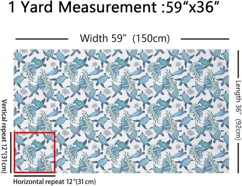 نسيج السلحفاة البحرية من The Yard، قماش تنجيد مرجاني للأسماك بألوان مائية لخياطة الكراسي والأريكة، قماش مقاوم للماء مطبوع عليه طلاء فني باللون الفيروزي المخضر للتنجيد والمشاريع المنزلية DIY، 1 ياردة in Saudi Arabia