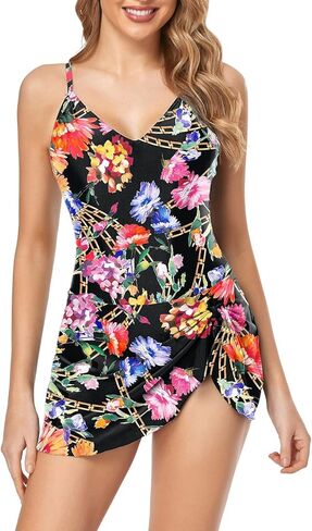 Husmeu Women's One Piece Swimdress Swimsuits for Women Tummy Control Swimwear Dress Slimming Plus Size Bathing Suits in Kuwait