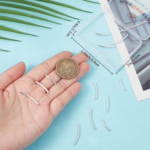 Beebeecraft 1 Box 12Pcs Curved Tube Beads 925 Sterling Silver 3 Size Curved Column Noodle Loose Spacer Beads for DIY Bracelet Necklace Jewellery Making in Saudi Arabia