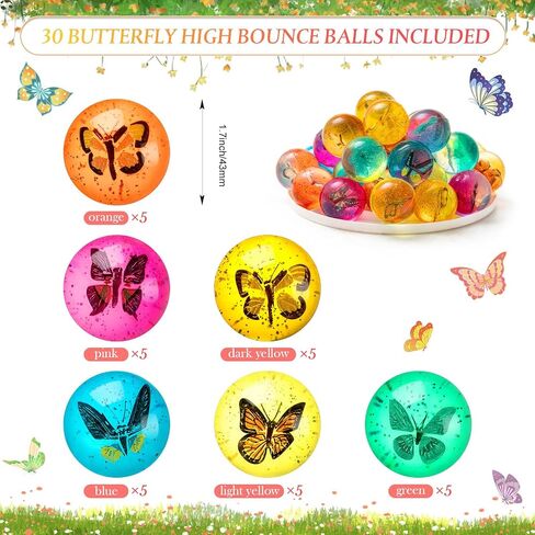 30 Pcs Butterfly Bouncy Balls High Bounce Balls with 3D Butterfly Inside Pinata Stuffers Butterfly Party Favors Outdoor Butterfly Toy for Boys Girls Birthday Party Easter Filling, 1.7'' in Saudi Arabia