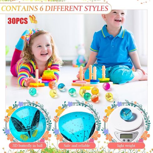 30 Pcs Butterfly Bouncy Balls High Bounce Balls with 3D Butterfly Inside Pinata Stuffers Butterfly Party Favors Outdoor Butterfly Toy for Boys Girls Birthday Party Easter Filling, 1.7'' in Saudi Arabia