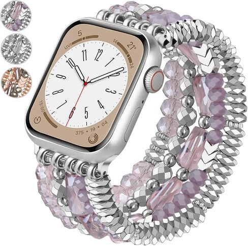 V-MORO Beaded Bracelet Band Compatible for Apple Watch Bands 38mm/40mm/41mm/42mm/44mm/45mm Women, Dressy Fancy Crystal Elastic Stretchy Strap for iwatch Series 8/7/SE/6/5/4/3/2/1 Rose Gold in Saudi Arabia