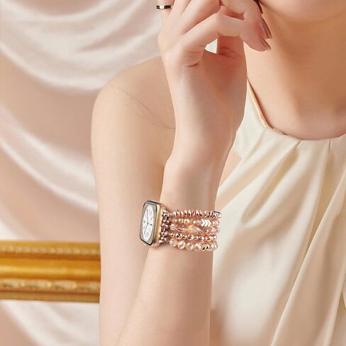 V-MORO Beaded Bracelet Band Compatible for Apple Watch Bands 38mm/40mm/41mm/42mm/44mm/45mm Women, Dressy Fancy Crystal Elastic Stretchy Strap for iwatch Series 8/7/SE/6/5/4/3/2/1 Rose Gold in Saudi Arabia