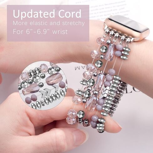 V-MORO Beaded Bracelet Band Compatible for Apple Watch Bands 38mm/40mm/41mm/42mm/44mm/45mm Women, Dressy Fancy Crystal Elastic Stretchy Strap for iwatch Series 8/7/SE/6/5/4/3/2/1 Rose Gold in Saudi Arabia