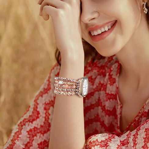 V-MORO Beaded Bracelet Band Compatible for Apple Watch Bands 38mm/40mm/41mm/42mm/44mm/45mm Women, Dressy Fancy Crystal Elastic Stretchy Strap for iwatch Series 8/7/SE/6/5/4/3/2/1 Rose Gold in Saudi Arabia