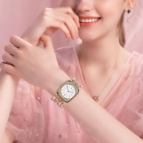 V-MORO Beaded Bracelet Band Compatible for Apple Watch Bands 38mm/40mm/41mm/42mm/44mm/45mm Women, Dressy Fancy Crystal Elastic Stretchy Strap for iwatch Series 8/7/SE/6/5/4/3/2/1 Rose Gold in Saudi Arabia