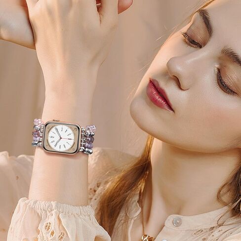 V-MORO Beaded Bracelet Band Compatible for Apple Watch Bands 38mm/40mm/41mm/42mm/44mm/45mm Women, Dressy Fancy Crystal Elastic Stretchy Strap for iwatch Series 8/7/SE/6/5/4/3/2/1 Rose Gold in Saudi Arabia