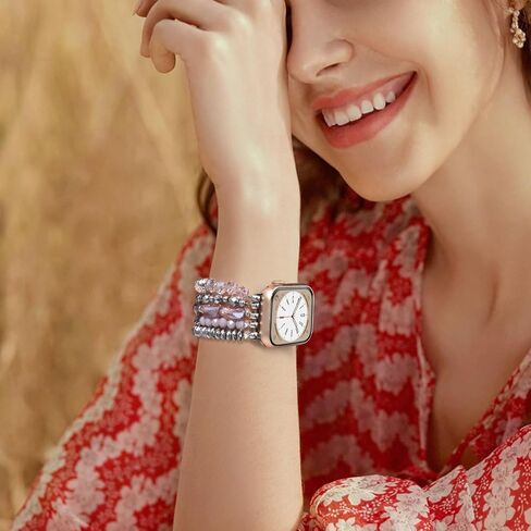 V-MORO Beaded Bracelet Band Compatible for Apple Watch Bands 38mm/40mm/41mm/42mm/44mm/45mm Women, Dressy Fancy Crystal Elastic Stretchy Strap for iwatch Series 8/7/SE/6/5/4/3/2/1 Rose Gold in Saudi Arabia