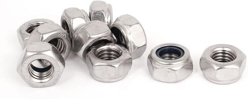 uxcell Hex Lock Nuts - M10 x 1.5mm Stainless Steel Nylon Insert Self-Locking Nuts for Fasteners, 10Pcs Silver Tone in Saudi Arabia