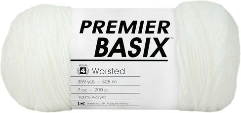 Premier Yarns Basix White 1115-01 (6-Skeins - نفس مجموعة الصبغة) خيوط أكريليك متوسطة #4 للحياكة والحياكة - حزمة مع 1 حقيبة مشروع Artsiga Crafts in Saudi Arabia