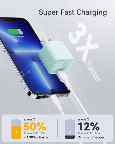 VOLTME 30W USB C Charger (GaN III Tech), USB-C Power Adapter, Mini Type C Wall Charger, PD3.0 PPS Fast Charger for iPhone 14 13 12 11 Mini Pro Max Plus, Samsung, MacBook Air, iPad Pro, Pixel (Black) in Kuwait