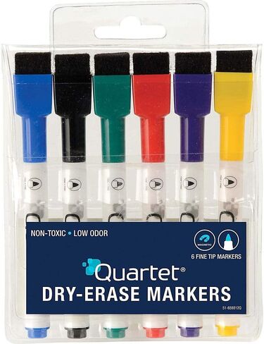 Quartet Magnetic Dry Erase Markers, Fine Point, ReWritables, Mini, Magnetic, Assorted Colors, 6 Pack (51-659312Q) in Saudi Arabia