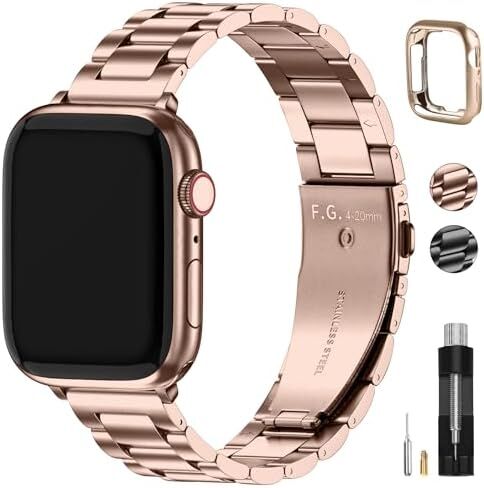 Fullmosa Compatible Apple Watch Band 49mm 45mm 44mm 42mm 41mm 40mm 38mm, Stainless Steel iWatch Band with Case for Apple Watch Ultra2/Ultra Series 9/8/7/6/5/4/3/2/1/SE/SE2 in Saudi Arabia