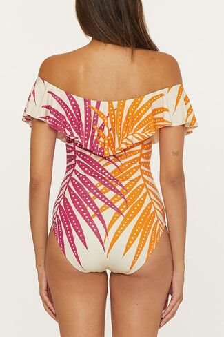 Trina Turk Women's Standard Sheer One Piece Swimsuit, Off Shoulder, Tropical Palm Leaf Print, Bathing Suits in Saudi Arabia