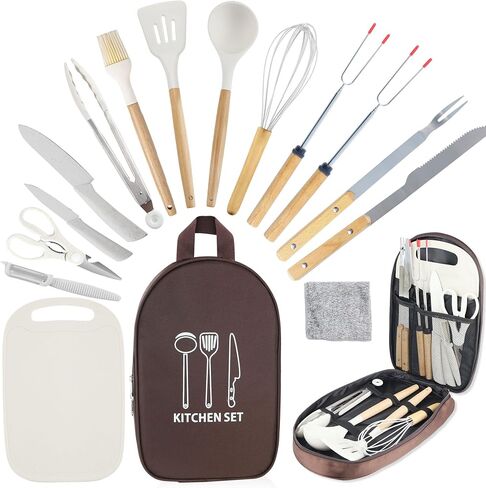 Camping Essentials Cooking Utensils Set - Portable Camp Kitchen Cookware Organizer with Storage Bag, Camper Gear Must Have Accessories Supplies for Travel RV BBQ Grill Picnic Hiking in Saudi Arabia