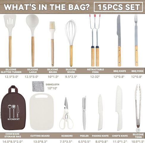 Camping Essentials Cooking Utensils Set - Portable Camp Kitchen Cookware Organizer with Storage Bag, Camper Gear Must Have Accessories Supplies for Travel RV BBQ Grill Picnic Hiking in Saudi Arabia