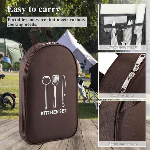 Camping Essentials Cooking Utensils Set - Portable Camp Kitchen Cookware Organizer with Storage Bag, Camper Gear Must Have Accessories Supplies for Travel RV BBQ Grill Picnic Hiking in Saudi Arabia