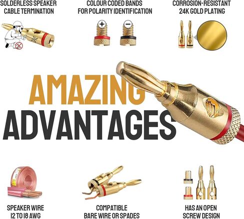 سدادات مكبر صوت موز مطلية بالذهب 24 قيراط، نوع لولبي مفتوح، BW3130، 12 زوج in Kuwait