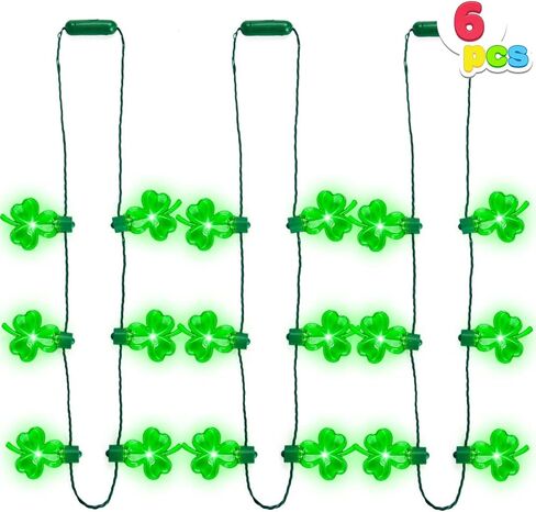 JOYIN 6 Pcs LED Shamrock Necklace Set, Light Up Green Lucky Clover Irish Shamrock Necklaces for St. Patrick's Day Party Favors Decorations Supplies in Saudi Arabia
