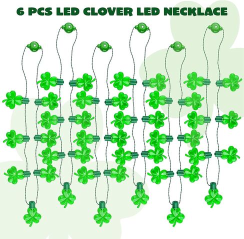 JOYIN 6 Pcs LED Shamrock Necklace Set, Light Up Green Lucky Clover Irish Shamrock Necklaces for St. Patrick's Day Party Favors Decorations Supplies in Saudi Arabia