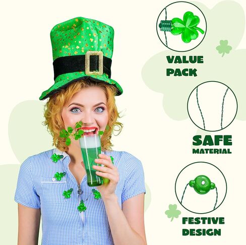 JOYIN 6 Pcs LED Shamrock Necklace Set, Light Up Green Lucky Clover Irish Shamrock Necklaces for St. Patrick's Day Party Favors Decorations Supplies in Saudi Arabia