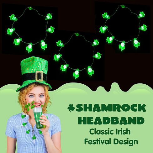 JOYIN 6 Pcs LED Shamrock Necklace Set, Light Up Green Lucky Clover Irish Shamrock Necklaces for St. Patrick's Day Party Favors Decorations Supplies in Saudi Arabia