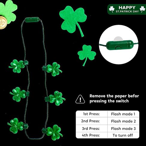 JOYIN 6 Pcs LED Shamrock Necklace Set, Light Up Green Lucky Clover Irish Shamrock Necklaces for St. Patrick's Day Party Favors Decorations Supplies in Saudi Arabia