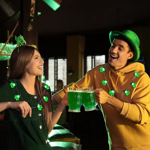 JOYIN 6 Pcs LED Shamrock Necklace Set, Light Up Green Lucky Clover Irish Shamrock Necklaces for St. Patrick's Day Party Favors Decorations Supplies in Saudi Arabia