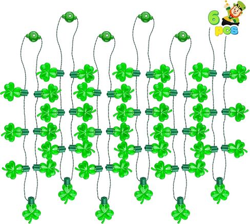 JOYIN 6 Pcs LED Shamrock Necklace Set, Light Up Green Lucky Clover Irish Shamrock Necklaces for St. Patrick's Day Party Favors Decorations Supplies in Saudi Arabia