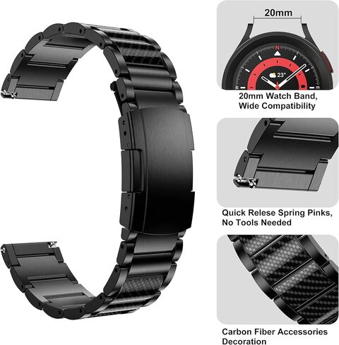20mm Titanium Watch Band Compatible with Galaxy Watch 6 Classic Band 47mm 43mm/4 Classic 46mm 42mm Galaxy Watch 5 Pro 45mm, 20mm Quick Release Band for Galaxy Watch 6/5/4 Band 44mm 40mm Black in Kuwait