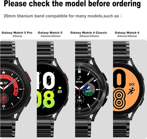 20mm Titanium Watch Band Compatible with Galaxy Watch 6 Classic Band 47mm 43mm/4 Classic 46mm 42mm Galaxy Watch 5 Pro 45mm, 20mm Quick Release Band for Galaxy Watch 6/5/4 Band 44mm 40mm Black in Kuwait