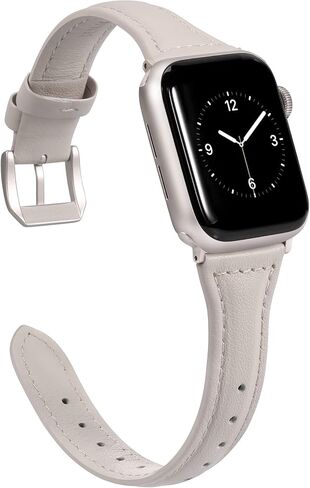 Wearlizer Black Slim Leather Compatible with Apple Watch Bands 38mm 40mm 41mm for iWatch SE Women Men Thin Straps Thin Wristband Simple Cute Replacement (Silver Metal Clasp) Series 9 8 7 6 5 4 3 2 1 in Kuwait
