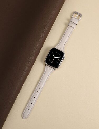 Wearlizer Black Slim Leather Compatible with Apple Watch Bands 38mm 40mm 41mm for iWatch SE Women Men Thin Straps Thin Wristband Simple Cute Replacement (Silver Metal Clasp) Series 9 8 7 6 5 4 3 2 1 in Kuwait