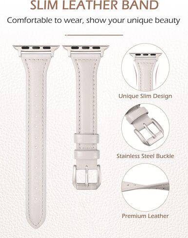 Wearlizer Black Slim Leather Compatible with Apple Watch Bands 38mm 40mm 41mm for iWatch SE Women Men Thin Straps Thin Wristband Simple Cute Replacement (Silver Metal Clasp) Series 9 8 7 6 5 4 3 2 1 in Kuwait