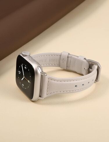 Wearlizer Black Slim Leather Compatible with Apple Watch Bands 38mm 40mm 41mm for iWatch SE Women Men Thin Straps Thin Wristband Simple Cute Replacement (Silver Metal Clasp) Series 9 8 7 6 5 4 3 2 1 in Kuwait
