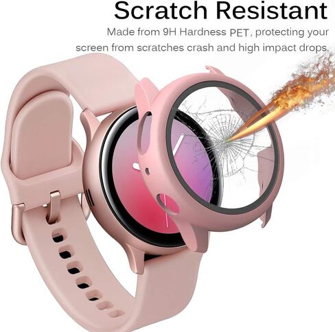 Compatible with Samsung Galaxy Active2 40mm Case with Screen Protector, Anti-Scratch Shockproof Matte Hard Cover and Hard PET Screen Protector for Galaxy Watch Active 2 Black in Kuwait