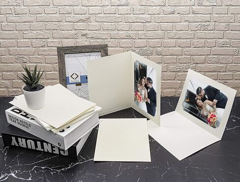 Golden State Art, Pack of 10, 4x6 or 5x7 Photo Folders, Cardboard Picture Frame, Paper Photo Frame Cards, Greetings/Invitation Cards, Special Events: Graduation, Christmas, Wedding(Ivory) in Saudi Arabia