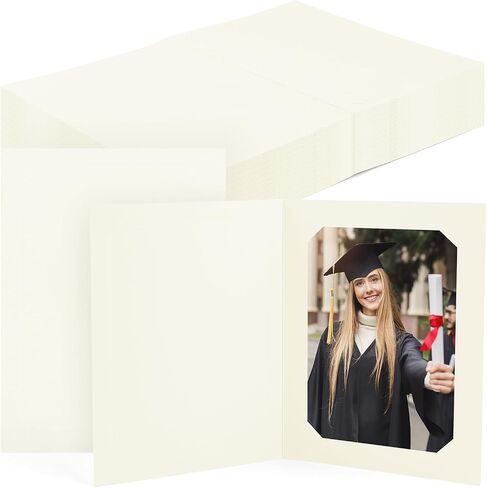 Golden State Art, Pack of 10, 4x6 or 5x7 Photo Folders, Cardboard Picture Frame, Paper Photo Frame Cards, Greetings/Invitation Cards, Special Events: Graduation, Christmas, Wedding(Ivory) in Saudi Arabia