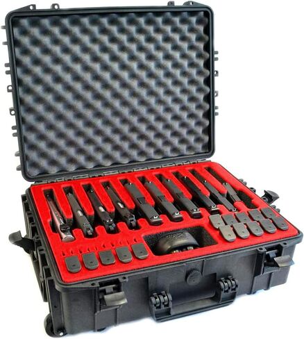 حافظة صلبة لمجلة 10 Pistol 20، حافظة مسدس بعجلات DORO مع حشوة إسفنجية مخصصة من MyCaseBuilder - مقاومة للماء، شديدة التحمل - مسدس تكتيكي/سلاح ناري وحامل ذخيرة، 21 × 15.87 × 7.25 بوصة، أسود in Saudi Arabia